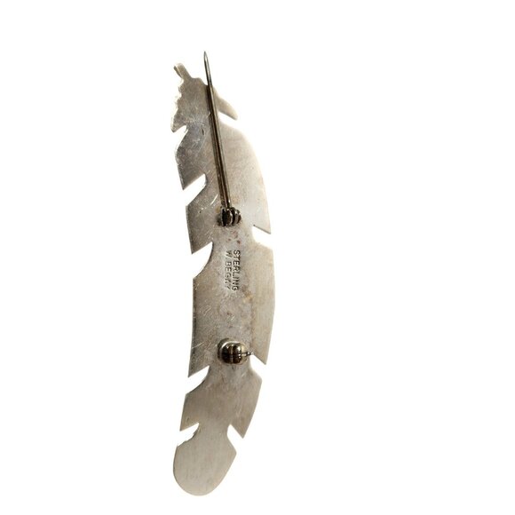 Vintage Navaho Sterling Silver Feather Brooch by Native American Artist W Begay - Picture 9 of 14